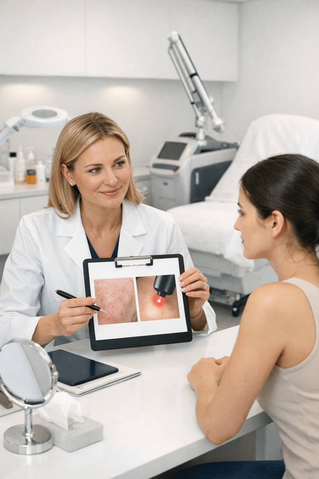 Dermatology consultation for chemical peel vs laser treatment