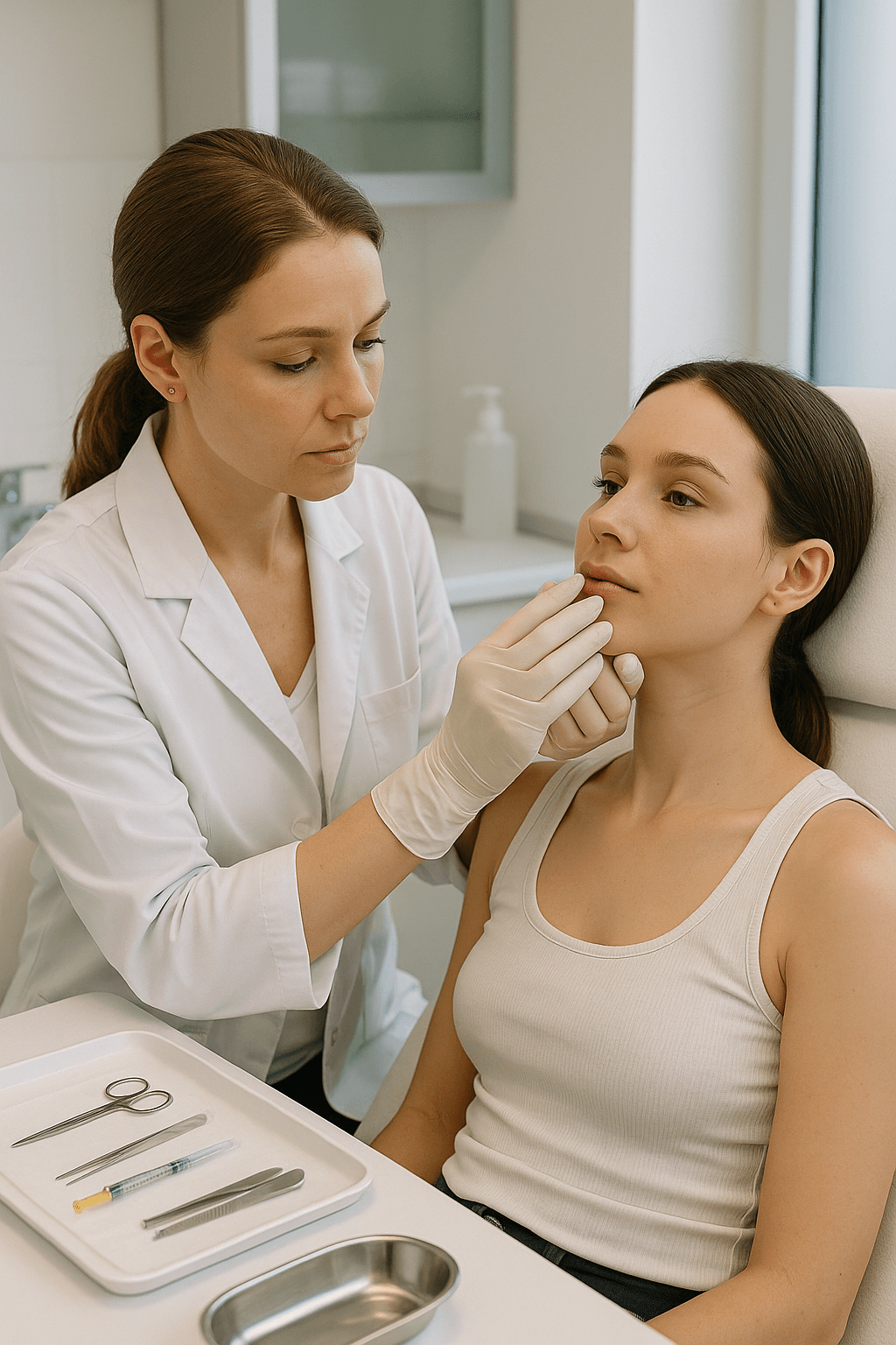 Patient receiving lip filler treatment in Kolkata